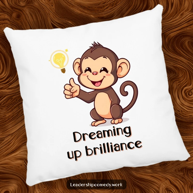Funny monkey pillow, with a glowing idea bubble, offering comfort and a funny, smart vibe. Perfect for decor.