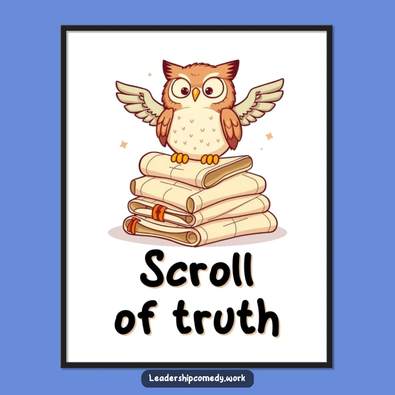 Funny Owl Scrolls Digital Art: Instant Wisdom - Printable Funny Gift Decor