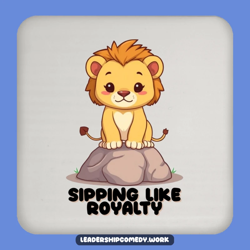 Funny Determined Lion Cub Coasters: Protect Tables with Brave Spirit, Set of Funny Gifts