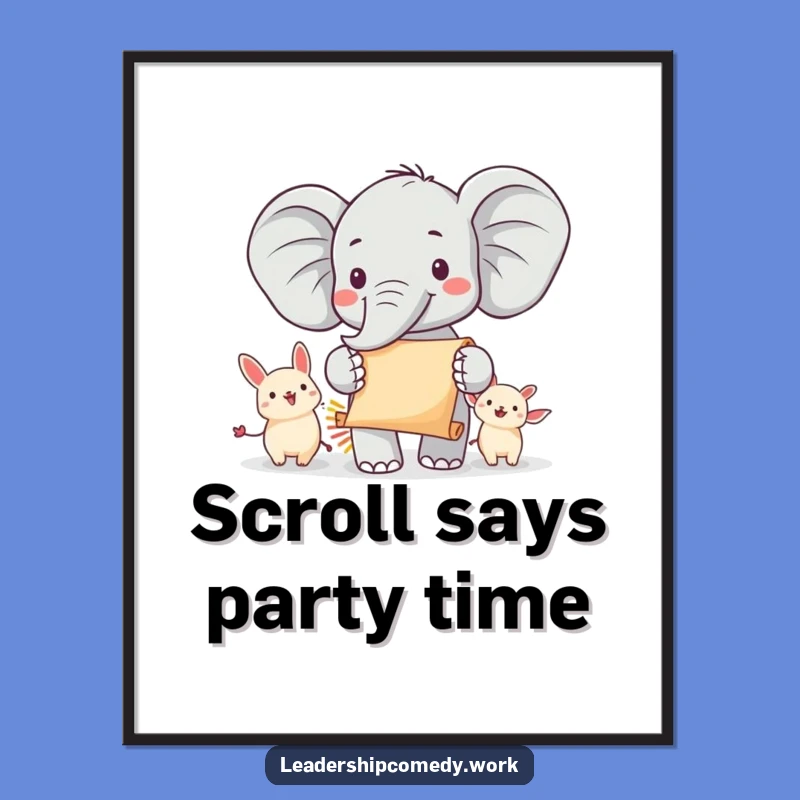 Funny Cheerful Elephant Parade Poster: Wall Art with Joyful Leadership, Unique Funny Gift