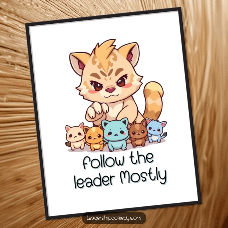 Funny Free Printable Wall Art: Determined creature confidently leading a group of smaller creatures, a symbol of guidance.