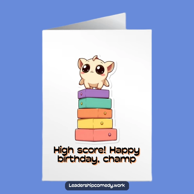 Free Printable Birthday Card: Curious Creature Block Tower Fun - Hilarious Downloadable Gift!