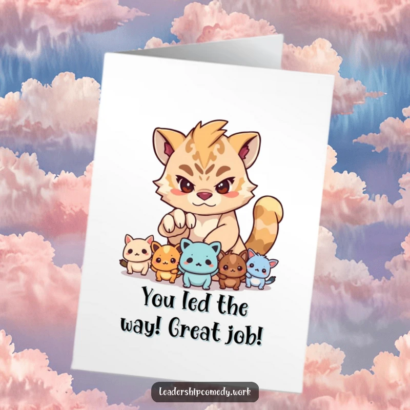 Funny Free Printable Congrats Card: Determined creature guiding others, paw leading the way to celebration.