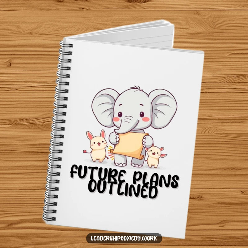 Funny elephant parade notebook for documenting plans and ideas, featuring a leading elephant, a charming and funny gift for leaders.