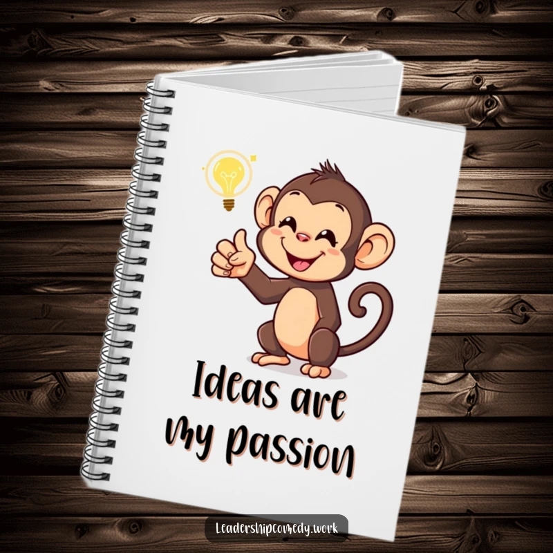 Funny monkey notebook, with a glowing idea bubble, perfect for jotting down smart thoughts. A great gift for writers.